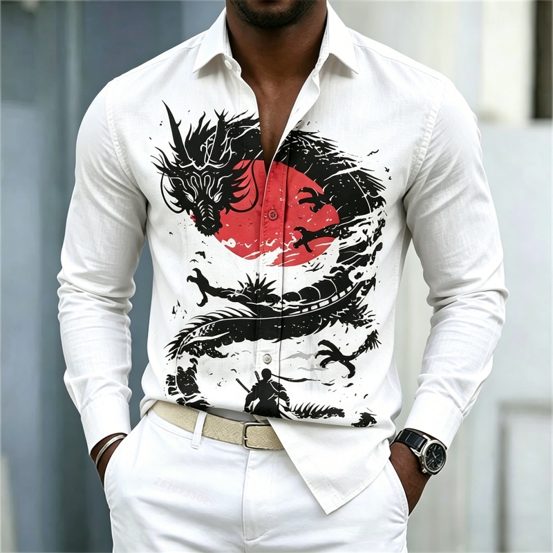 Street Fashion Style - Camisa de Hombre 2026, Blanca, Negra