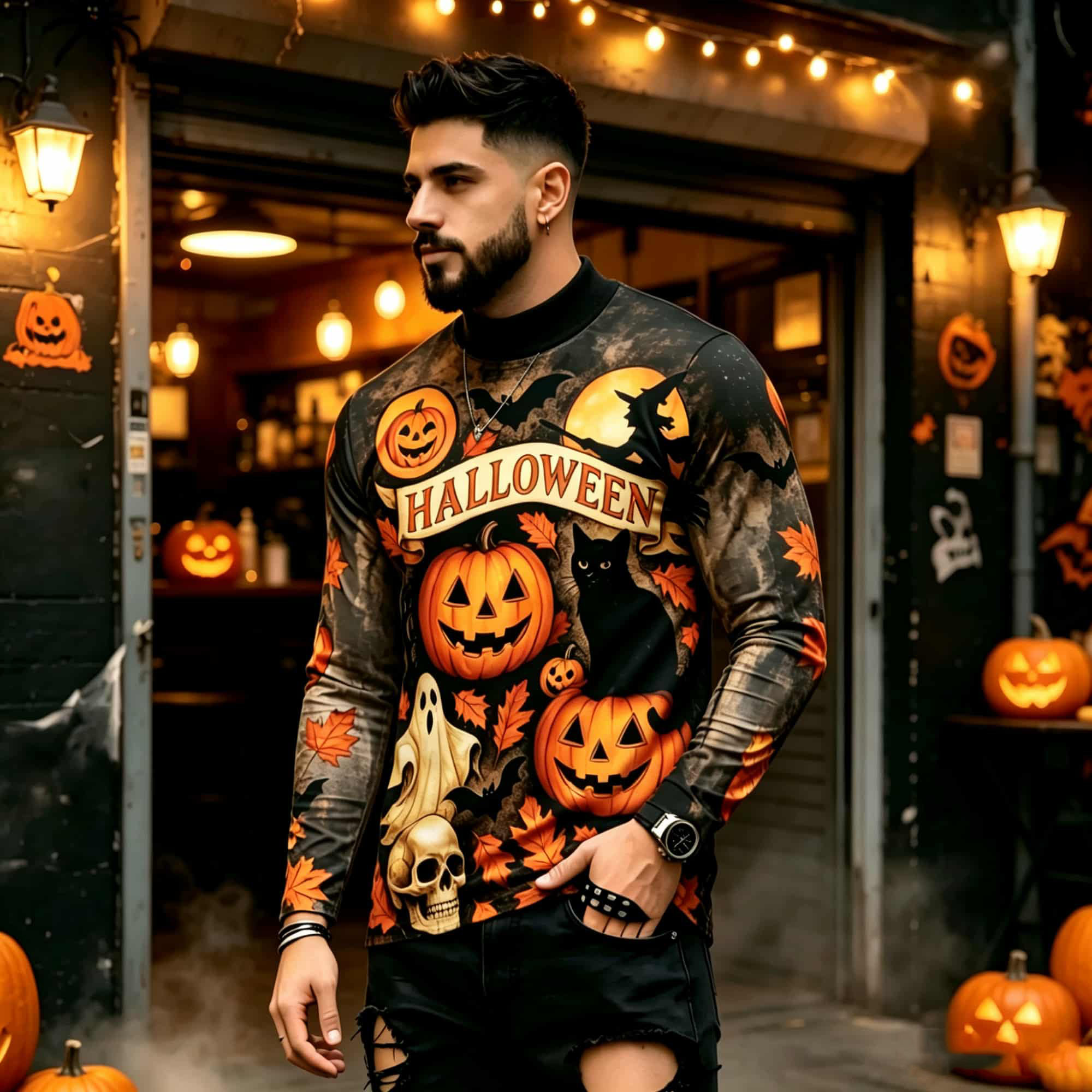 Street Fashion Style - Camiseta de Manga Larga con Estampado